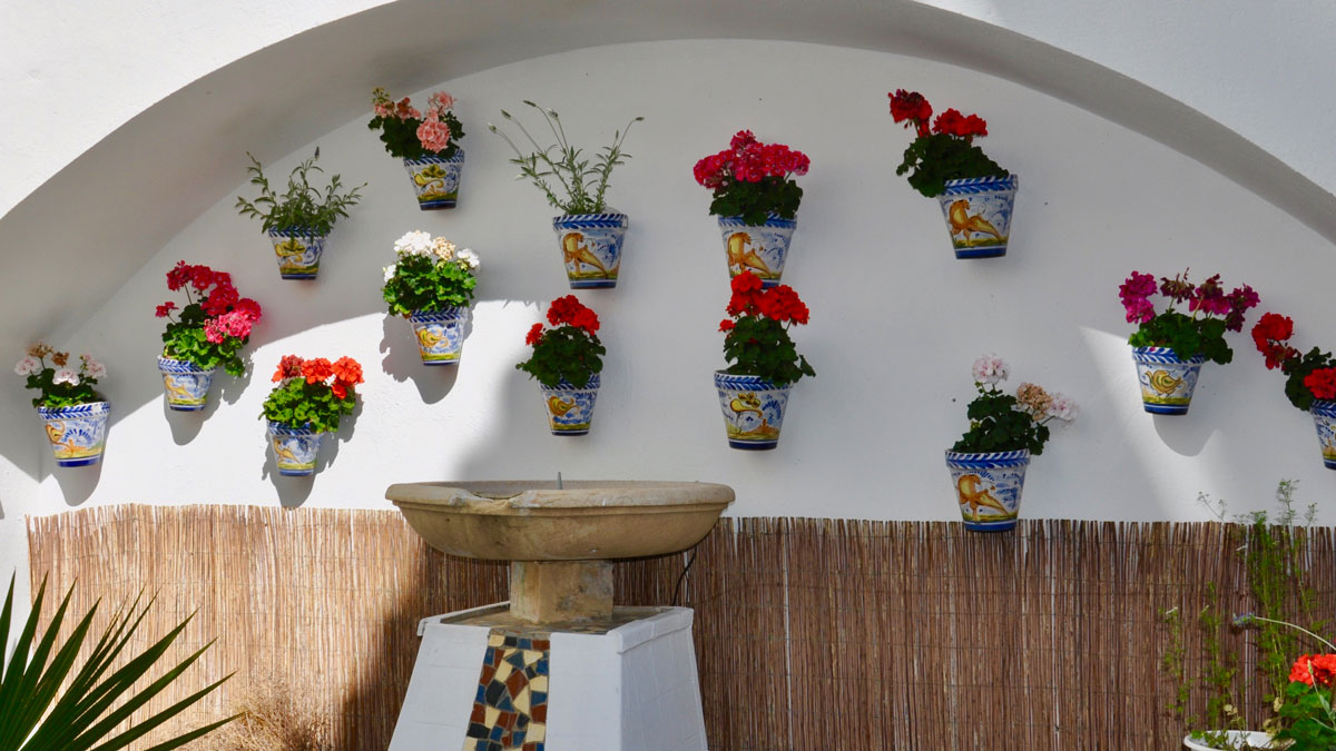 Hat Tradition in Sevilla: Blumentöpfe an der Wand. Foto WR