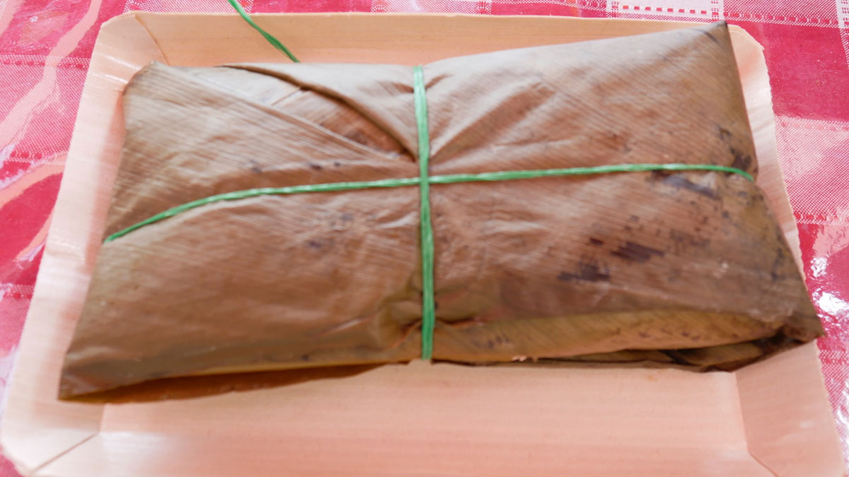 Traditionelle kolumbianische in Blätter verpackte Brotzeit für unterwegs