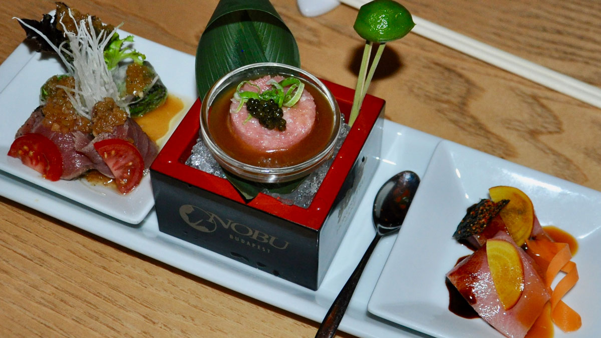 Nobu: Vorspeisen Selektion mit Thunfisch-Toro-Tatar und Premium Kaviar. Foto WR