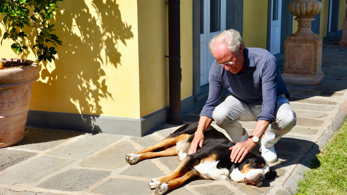 Sennenhund Lupo genießt die Streicheleinheiten von Wolfgang Reitzle. Foto WR